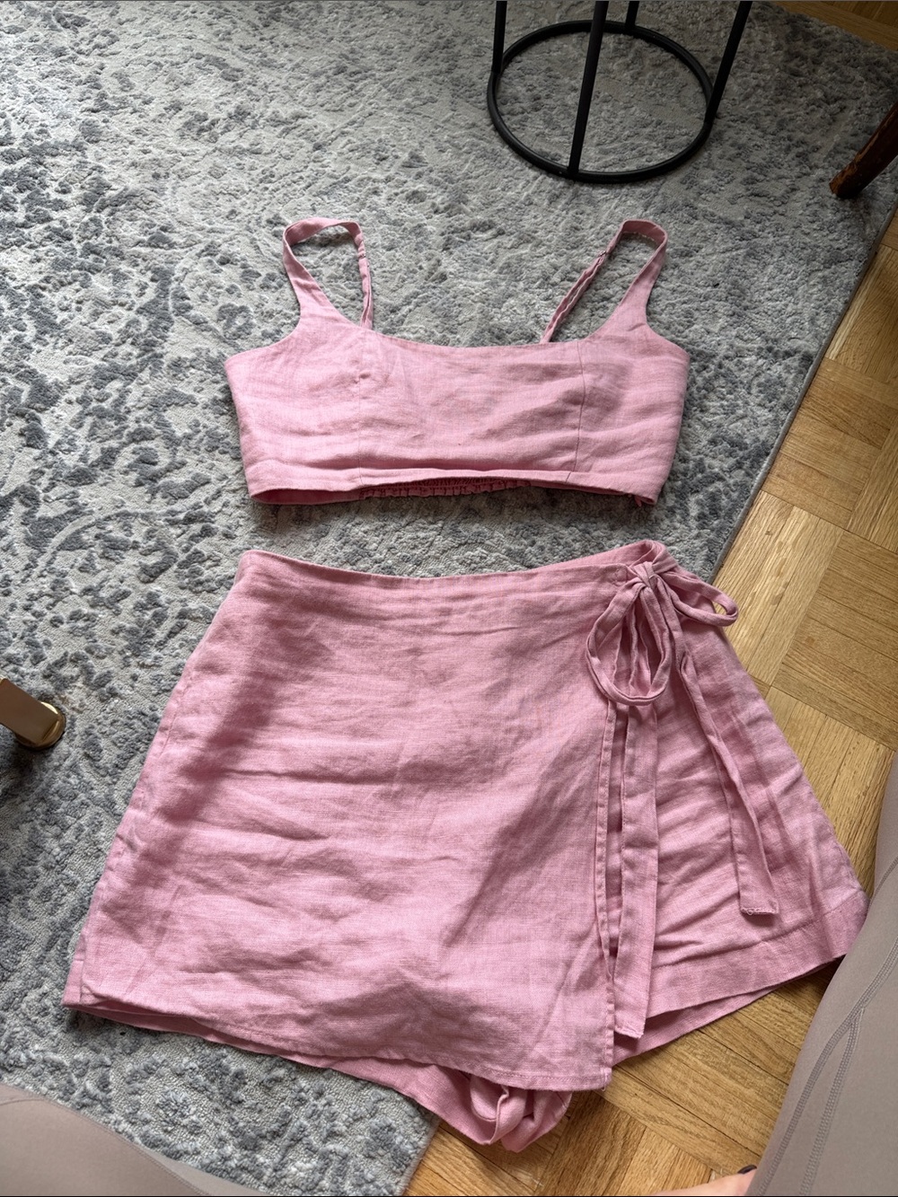 Reformation Sz 4 France Linen Two Piece Pink Mini Skort and Crop Top set - Picture 4 of 16